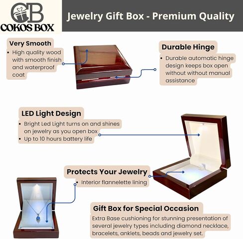 Wooden Jewelry Box with LED Light for Pendant Necklace Gift, 4 x 4 x 1.5 Inches Empty Wood Case White Interior for Special Occasions, 1 Pack, Mahogany in Saudi Arabia