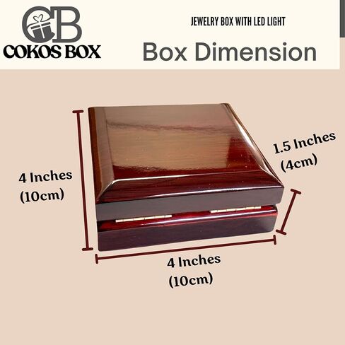 Wooden Jewelry Box with LED Light for Pendant Necklace Gift, 4 x 4 x 1.5 Inches Empty Wood Case White Interior for Special Occasions, 1 Pack, Mahogany in Saudi Arabia