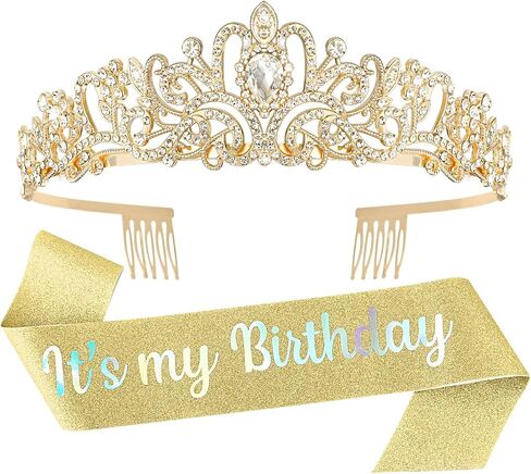 ACO-UINT Pink Birthday Crown for Women, Birthday Headband Birthday Sash Birthday Tiara, Birthday Girl Crown Birthday Queen Tiara Decorations Birthday Gifts in Saudi Arabia
