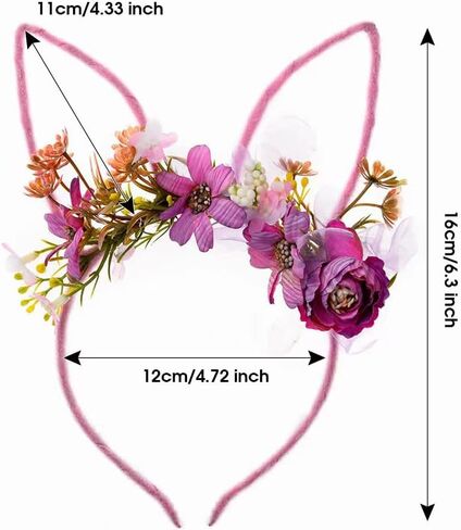 Bubbmi Easter Bunny Headband with Artificial Flowers Crown, Rabbit Long Ear Hairbands Festival Costume Hair Accessories for Girls Women (pink) in Saudi Arabia