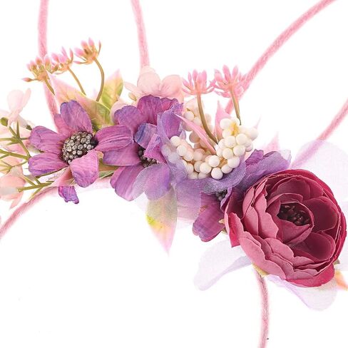 Bubbmi Easter Bunny Headband with Artificial Flowers Crown, Rabbit Long Ear Hairbands Festival Costume Hair Accessories for Girls Women (pink) in Saudi Arabia