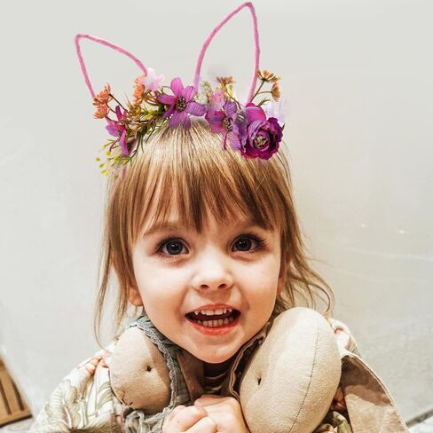 Bubbmi Easter Bunny Headband with Artificial Flowers Crown, Rabbit Long Ear Hairbands Festival Costume Hair Accessories for Girls Women (pink) in Saudi Arabia