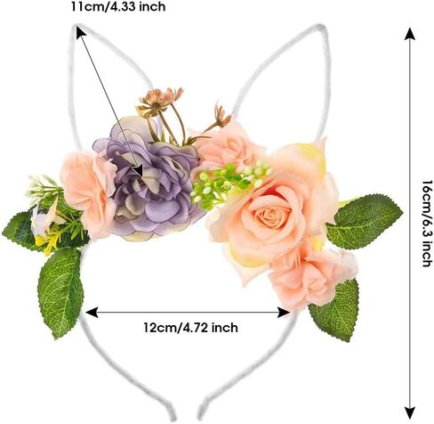 Bubbmi Easter Bunny Headband with Artificial Flowers Crown, Rabbit Long Ear Hairbands Festival Costume Hair Accessories for Girls Women (pink) in Saudi Arabia