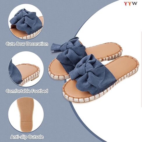 YYW Women Flat Slide Sandals Open Toe Casual Slip On Shoes with Bowknot | Flat Slide Sandals With Bowknot, Open Toe Design, Casual Style For Summer, Suitable For Outdoor And Indoor Use in Saudi Arabia
