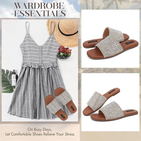 Tscoyuki Slides Sandals for Women Basic Slip On Flat Sandals Open Toe Comfort Beach Sandals Slippers for Casual Dressy Summer in Saudi Arabia