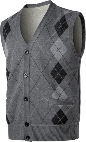 Herothorn Mens Thick Argyle Sweater Vests Warm Sleeveless Jacket Classic Pullover Winter Tank Tops in Kuwait