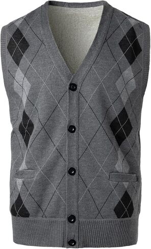 Herothorn Mens Thick Argyle Sweater Vests Warm Sleeveless Jacket Classic Pullover Winter Tank Tops in Kuwait