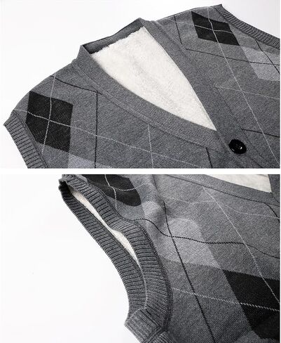 Herothorn Mens Thick Argyle Sweater Vests Warm Sleeveless Jacket Classic Pullover Winter Tank Tops in Kuwait