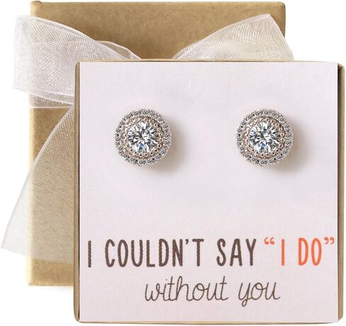 A+O Bridesmaid Gift, Crystal Stud Post or Clip-on Earrings in Silver, Gold, Rose Gold in Kuwait