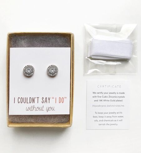 A+O Bridesmaid Gift, Crystal Stud Post or Clip-on Earrings in Silver, Gold, Rose Gold in Kuwait