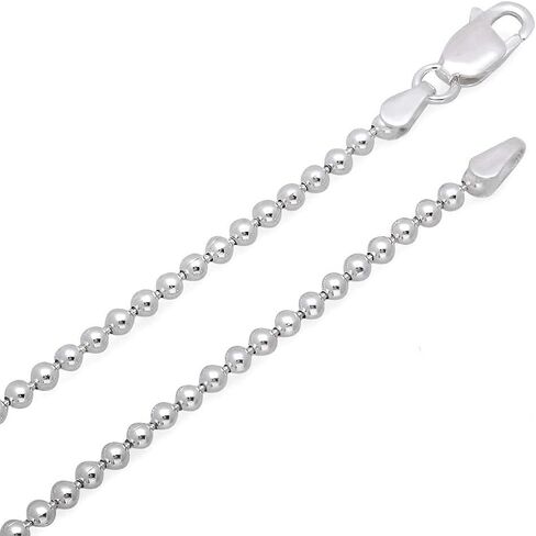 Verona Jewelers 925 Sterling Silver Italian 1.5MM, 2MM,3MM,4MM,5MM Silver Bead Ball Chain Necklace, Sterling Silver Bead Necklace, Italian Bead Necklace, Solid Dog Tag Chain Army Necklace in Saudi Arabia
