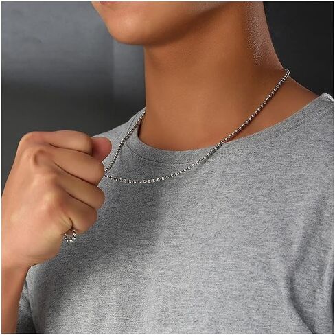Verona Jewelers 925 Sterling Silver Italian 1.5MM, 2MM,3MM,4MM,5MM Silver Bead Ball Chain Necklace, Sterling Silver Bead Necklace, Italian Bead Necklace, Solid Dog Tag Chain Army Necklace in Saudi Arabia