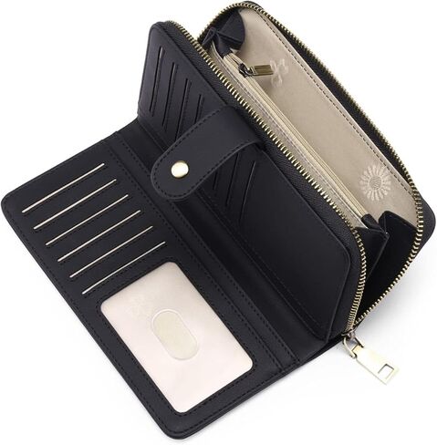 محفظة نسائية من الجلد بنسبة 100% بحجب RFID - سحاب ذو سعة كبيرة حول حامل الهاتف - محفظة معصم للسفر - تصميم بسيط - إبزيم بسحاب عالي الجودة 15+ فتحات لبطاقة الهوية - أرجواني فاتح in Kuwait