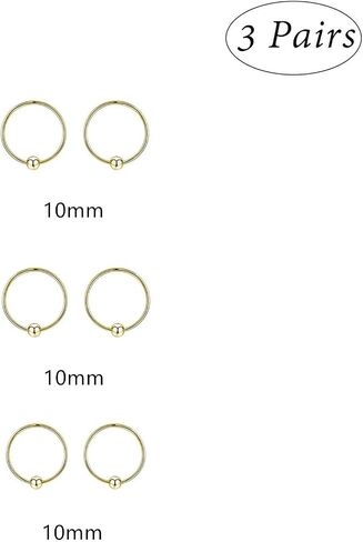 Sterling Silver Cartilage Earrings Gold/Black/Rose Hypoallergenic Mini Tiny Small Huggie Hoops Ear Piercing Helix Endless Ball Bead Nose Sleeper Earrings for Women in Saudi Arabia