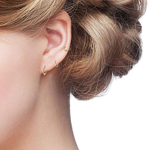 Sterling Silver Cartilage Earrings Gold/Black/Rose Hypoallergenic Mini Tiny Small Huggie Hoops Ear Piercing Helix Endless Ball Bead Nose Sleeper Earrings for Women in Saudi Arabia