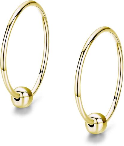 Sterling Silver Cartilage Earrings Gold/Black/Rose Hypoallergenic Mini Tiny Small Huggie Hoops Ear Piercing Helix Endless Ball Bead Nose Sleeper Earrings for Women in Saudi Arabia