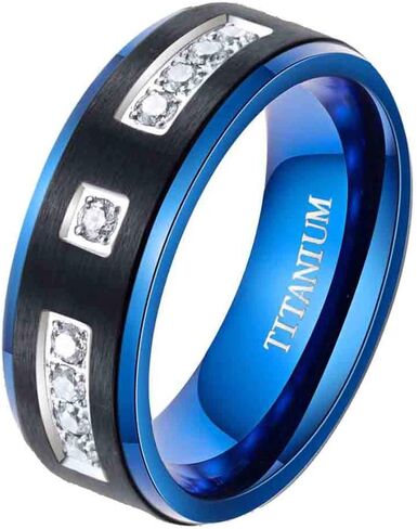 8mm Yellow Gold Plated Titanium Steel Mens Ring 9pcs AAA CZ Men Wedding Band Man Ring in Saudi Arabia