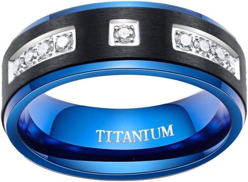 8mm Yellow Gold Plated Titanium Steel Mens Ring 9pcs AAA CZ Men Wedding Band Man Ring in Saudi Arabia