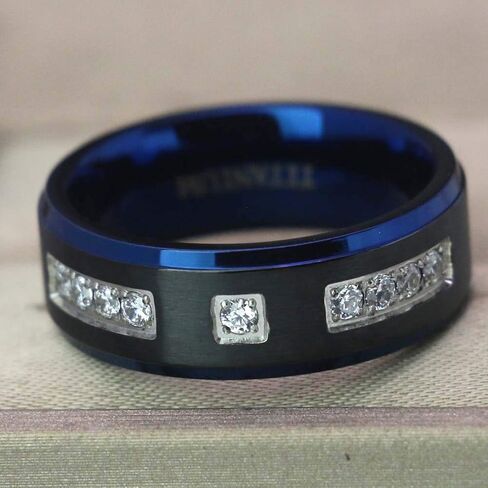 8mm Yellow Gold Plated Titanium Steel Mens Ring 9pcs AAA CZ Men Wedding Band Man Ring in Saudi Arabia