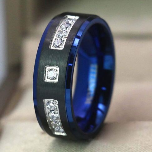 8mm Yellow Gold Plated Titanium Steel Mens Ring 9pcs AAA CZ Men Wedding Band Man Ring in Saudi Arabia