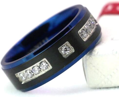 8mm Yellow Gold Plated Titanium Steel Mens Ring 9pcs AAA CZ Men Wedding Band Man Ring in Saudi Arabia