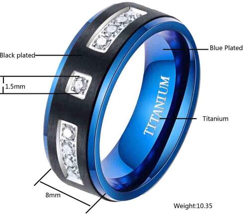8mm Yellow Gold Plated Titanium Steel Mens Ring 9pcs AAA CZ Men Wedding Band Man Ring in Saudi Arabia