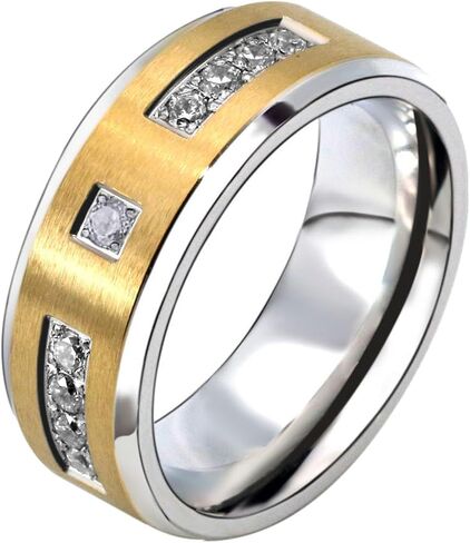 8mm Yellow Gold Plated Titanium Steel Mens Ring 9pcs AAA CZ Men Wedding Band Man Ring in Saudi Arabia