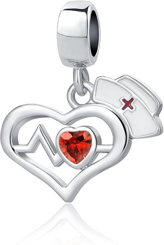 OutstandLong Heartbeat Nurse Red Nurse Cap Nursing Electrocardiogram Heart Medical Charm Bead fit Pandora Charms Bracelet Necklace in Saudi Arabia