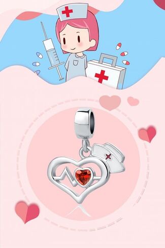 OutstandLong Heartbeat Nurse Red Nurse Cap Nursing Electrocardiogram Heart Medical Charm Bead fit Pandora Charms Bracelet Necklace in Saudi Arabia
