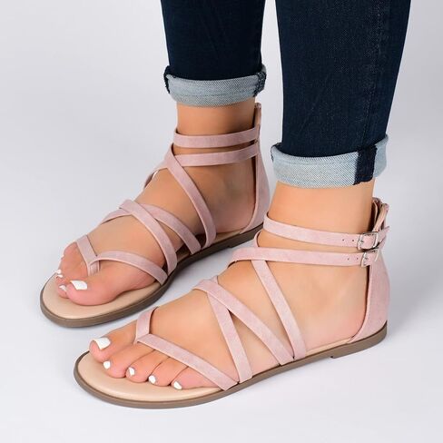 صنادل Zailie Gladiator النسائية من مجموعة Journee بتصميم قفص متعدد الأشرطة ووسادة قدم إسفنجية مريحة من Tru in Kuwait