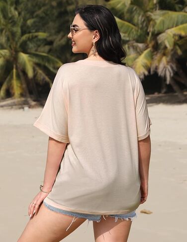 IN'VOLAND Women's Plus Size T-Shirt Summer Crew Neck Casual Tunic Tops Short Sleeve Loose Tee Tops in Kuwait