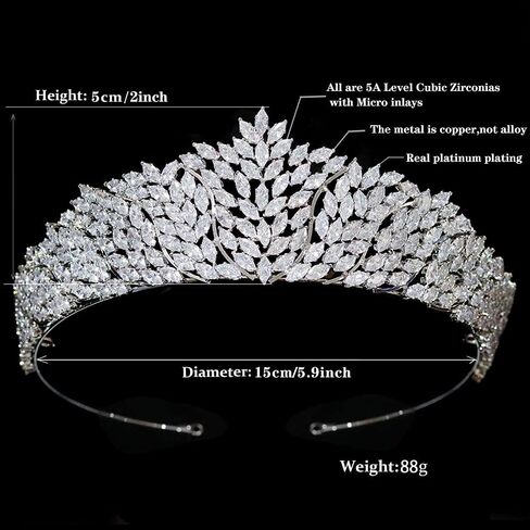 Jorsnovs كامل الزركون الزفاف التيجان والتيجان زركون مسابقة الشعر مجوهرات أغطية الرأس لفستان Quinceanera in Saudi Arabia