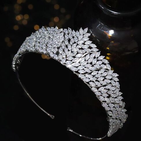 Jorsnovs كامل الزركون الزفاف التيجان والتيجان زركون مسابقة الشعر مجوهرات أغطية الرأس لفستان Quinceanera in Saudi Arabia