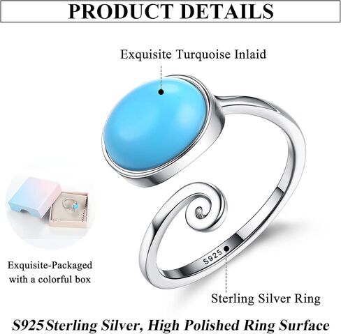 Florideco 925 الفضة الاسترليني خواتم القمر الفيروز خواتم المزاج خواتم للنساء حجر القمر خاتم اصبع القدم فتاة اصبع القدم الدائري ميدي الدائري النساء اليدوية خاتم الأحجار الكريمة خواتم in Kuwait