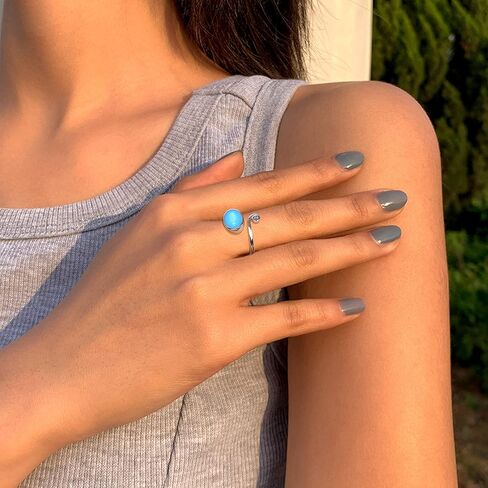 Florideco 925 الفضة الاسترليني خواتم القمر الفيروز خواتم المزاج خواتم للنساء حجر القمر خاتم اصبع القدم فتاة اصبع القدم الدائري ميدي الدائري النساء اليدوية خاتم الأحجار الكريمة خواتم in Kuwait