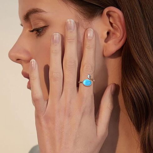 Florideco 925 الفضة الاسترليني خواتم القمر الفيروز خواتم المزاج خواتم للنساء حجر القمر خاتم اصبع القدم فتاة اصبع القدم الدائري ميدي الدائري النساء اليدوية خاتم الأحجار الكريمة خواتم in Kuwait