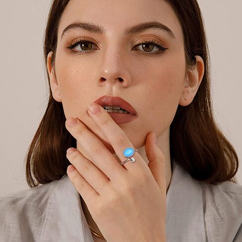 Florideco 925 الفضة الاسترليني خواتم القمر الفيروز خواتم المزاج خواتم للنساء حجر القمر خاتم اصبع القدم فتاة اصبع القدم الدائري ميدي الدائري النساء اليدوية خاتم الأحجار الكريمة خواتم in Kuwait