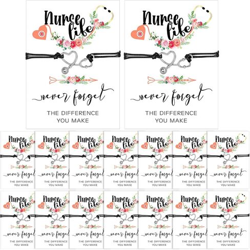 Yinkin 16 Pcs Christmas Bracelets for Women Nurse Blessing Card Gifts Thank You Nurse Appreciation Gifts Week Gifts Stethoscope Charm for Girl Bangle Greeting Bracelet in Saudi Arabia