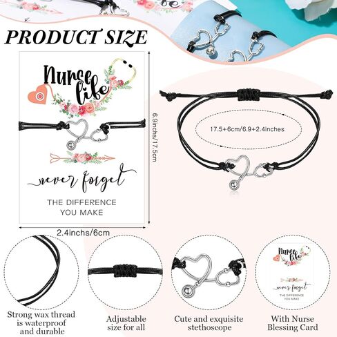 Yinkin 16 Pcs Christmas Bracelets for Women Nurse Blessing Card Gifts Thank You Nurse Appreciation Gifts Week Gifts Stethoscope Charm for Girl Bangle Greeting Bracelet in Saudi Arabia