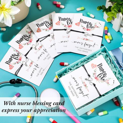 Yinkin 16 Pcs Christmas Bracelets for Women Nurse Blessing Card Gifts Thank You Nurse Appreciation Gifts Week Gifts Stethoscope Charm for Girl Bangle Greeting Bracelet in Saudi Arabia