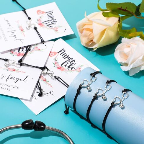 Yinkin 16 Pcs Christmas Bracelets for Women Nurse Blessing Card Gifts Thank You Nurse Appreciation Gifts Week Gifts Stethoscope Charm for Girl Bangle Greeting Bracelet in Saudi Arabia