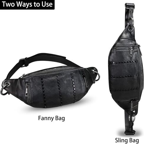 IVTG Genuine Leather Sling Bag for Women Fanny Bag Casual Hiking Daypack Crossbody Chest Bags Motorcycle Shoulder Backpack in Kuwait