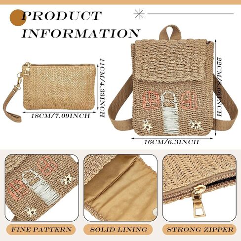 Silkfly 2 Pcs Kids Straw Small Backpack and Straw Clutch Bag Handbag Backpack Girls Straw Woven Bag Mini Woven Bag Bohemian Straw Clutch Bag Cute Little House Straw Backpack for Kid Girls in Saudi Arabia