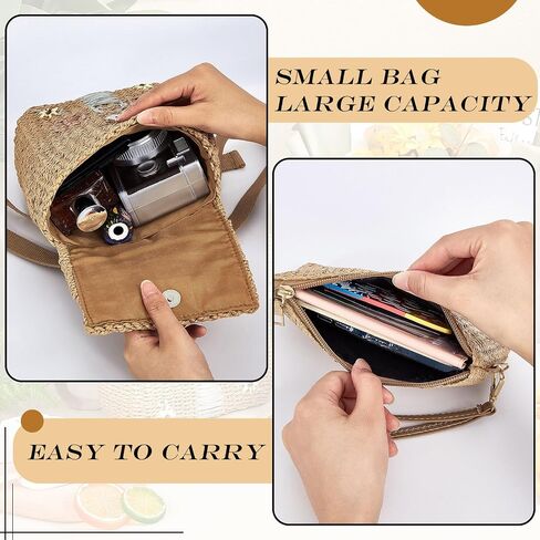 Silkfly 2 Pcs Kids Straw Small Backpack and Straw Clutch Bag Handbag Backpack Girls Straw Woven Bag Mini Woven Bag Bohemian Straw Clutch Bag Cute Little House Straw Backpack for Kid Girls in Saudi Arabia