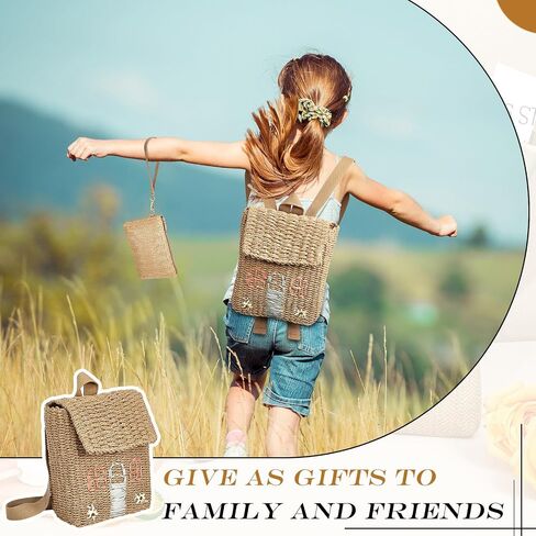 Silkfly 2 Pcs Kids Straw Small Backpack and Straw Clutch Bag Handbag Backpack Girls Straw Woven Bag Mini Woven Bag Bohemian Straw Clutch Bag Cute Little House Straw Backpack for Kid Girls in Saudi Arabia