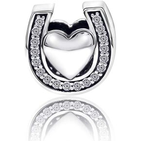 Biggold 925 Sterling Silver Love Heart Horseshoe Charm with Cubic Zirconia Stones fit Women Pandora Bracelets Necklace in Kuwait