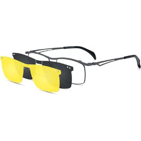 FONEX Pure Titanium Glasses Frame Men Square Magnet Clip On Eyeglasses with Polarized and Night Vision Lens in Kuwait