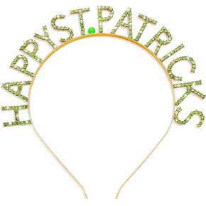 St Patrick's Day Headband Rhinestone Shamrock HAPPY ST.PATRICKS Letter Hairband Crystal Irish Green Lucky Clover Headpiece
