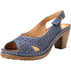 Alexis Leroy Block Heel Cut-Out Vamp Peep Toe Slingback Women's Sandals in Kuwait