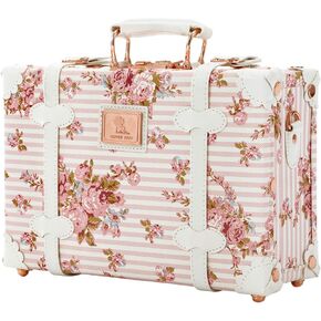 Unitravel 12inch Vintage Carry on Suitcase PU Leather Train Case with Combination Lock for Women (Embossed Blue)